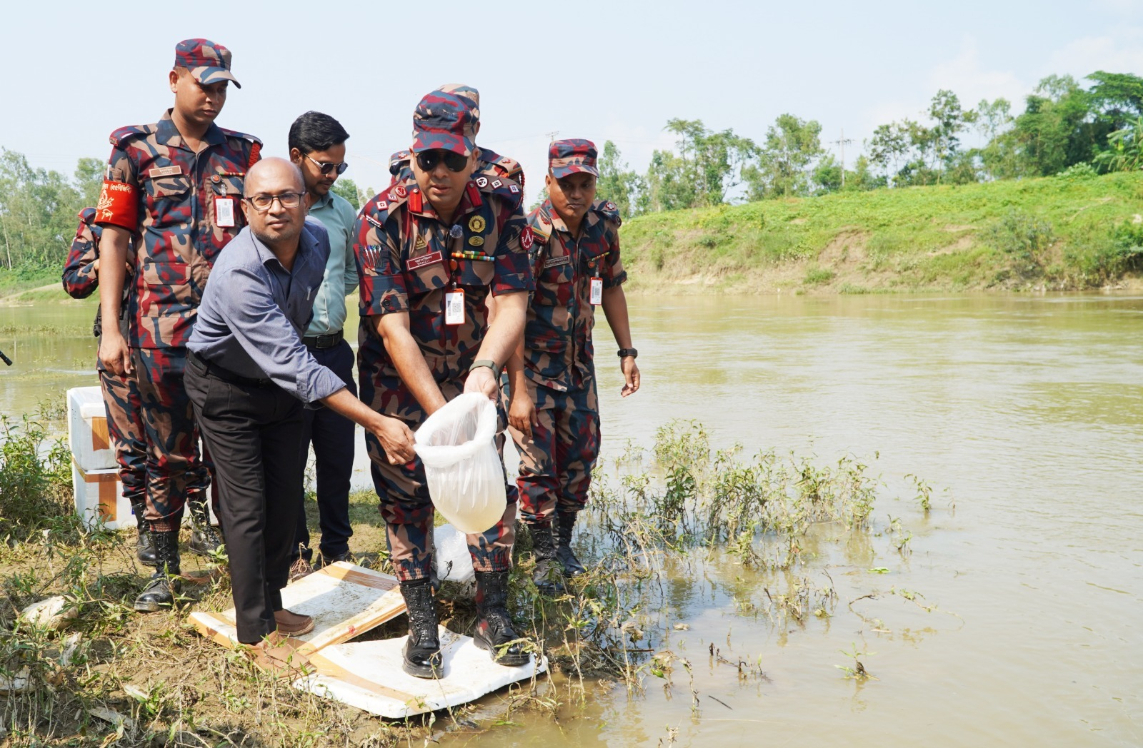 হবিগঞ্জের মাধবপুরে বিজিবির অভিযানে ২ কোটি টাকার ভারতীয় গলদা চিংড়ির রেনু পোনা জব্দ; খোয়াই নদীতে অবমুক্ত